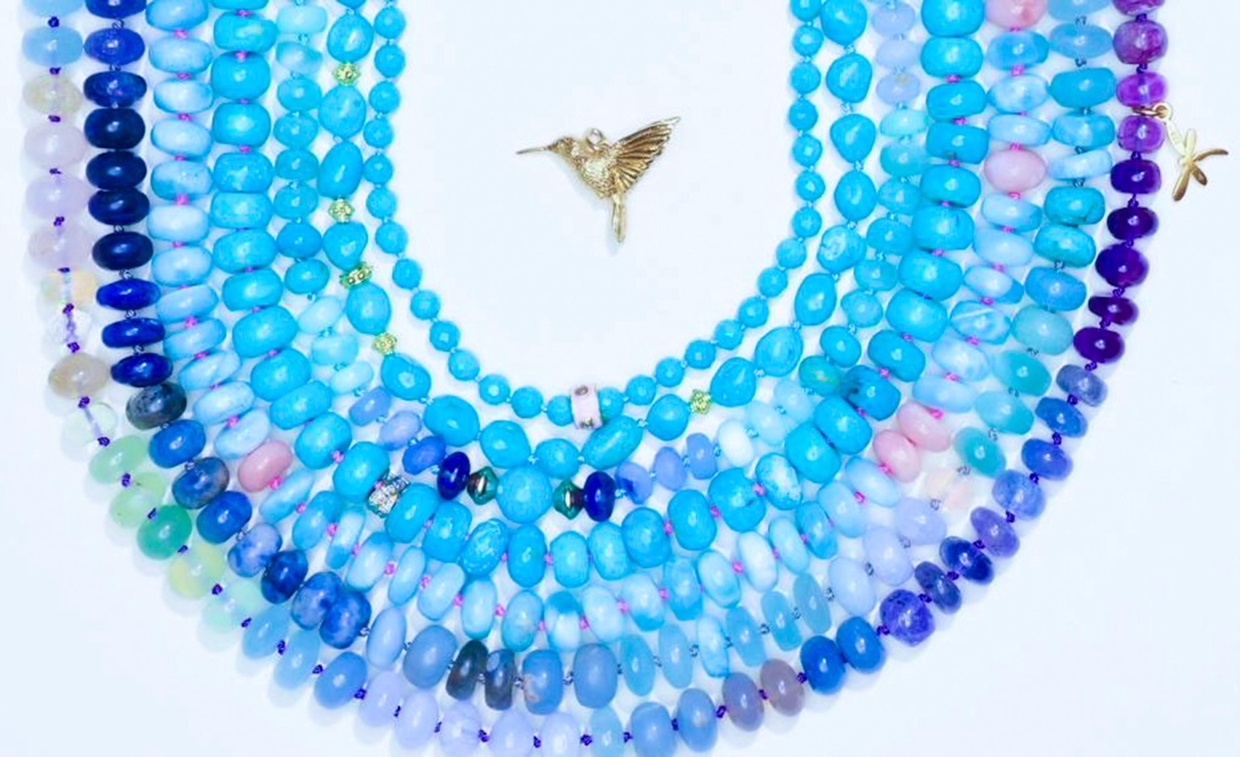 Arizona Sleeping Beauty Turquoise and Opal Beaded Yellow Gold Necklace In New Condition For Sale In GOES, NL