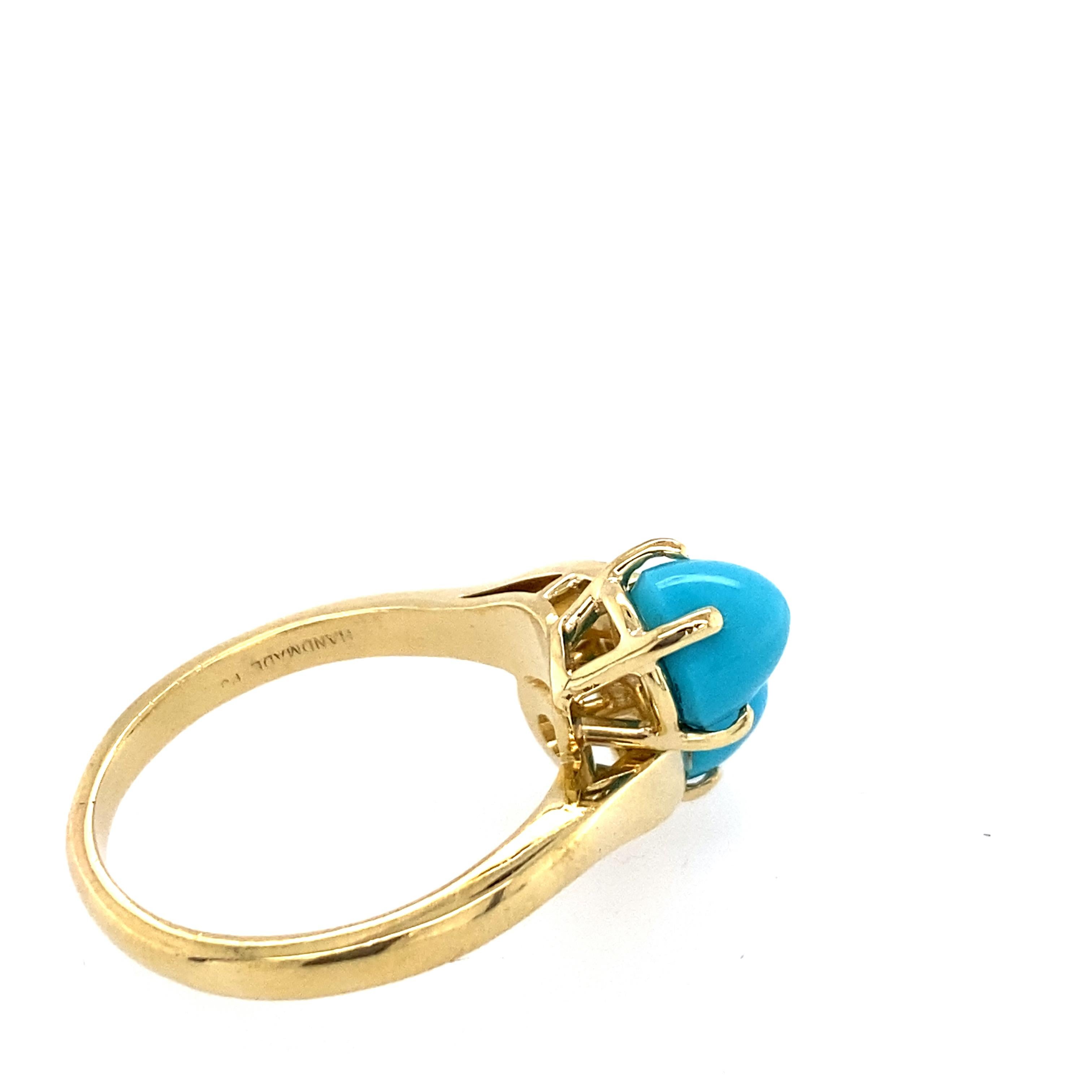 Sleeping Beauty Turquoise Bullet Cabochon Toi et Moi Ring in 18 Karat Gold For Sale 2
