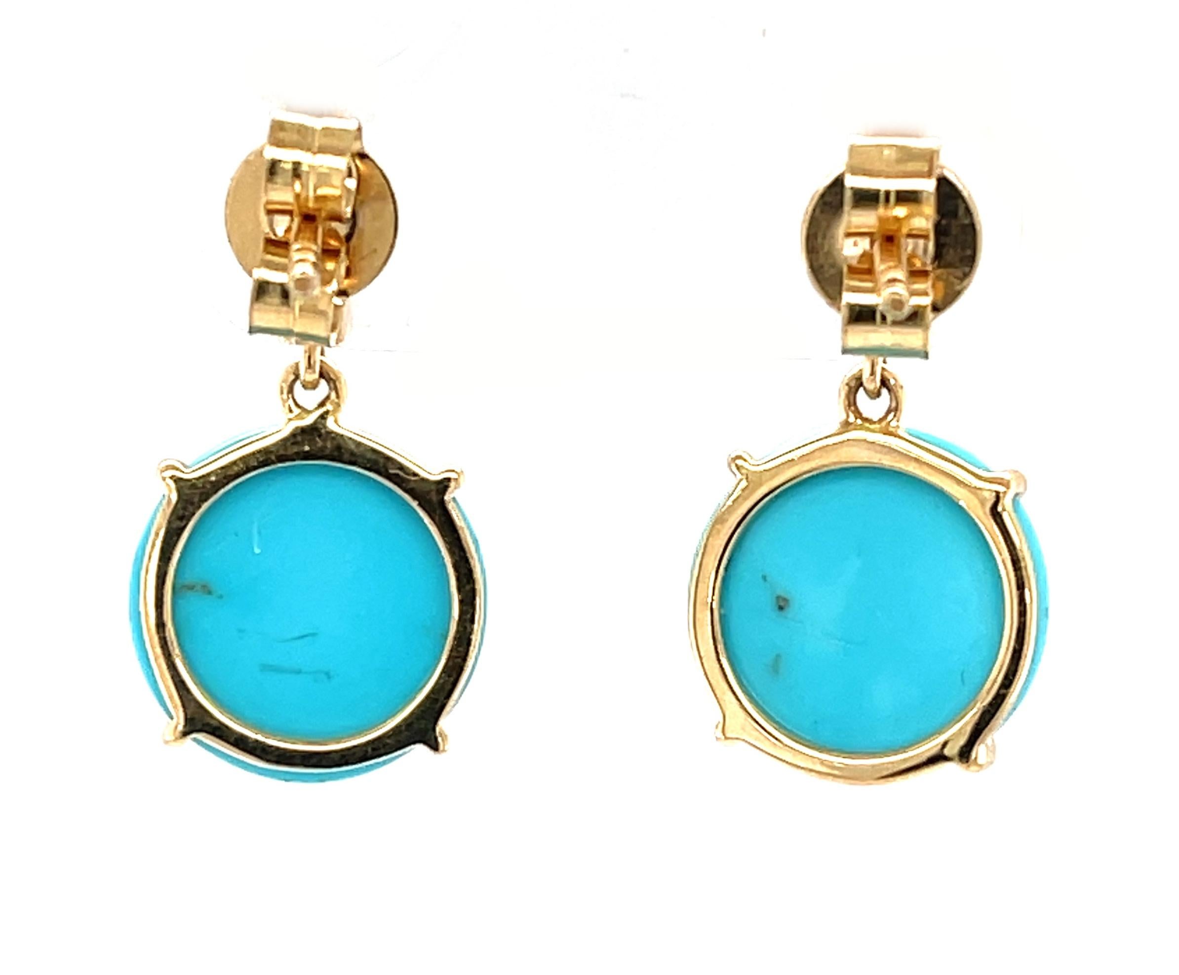 Dornröschen Türkis Cabochons Diamant Tropfen Ohrringe in Gelbgold (Kunsthandwerker*in) im Angebot
