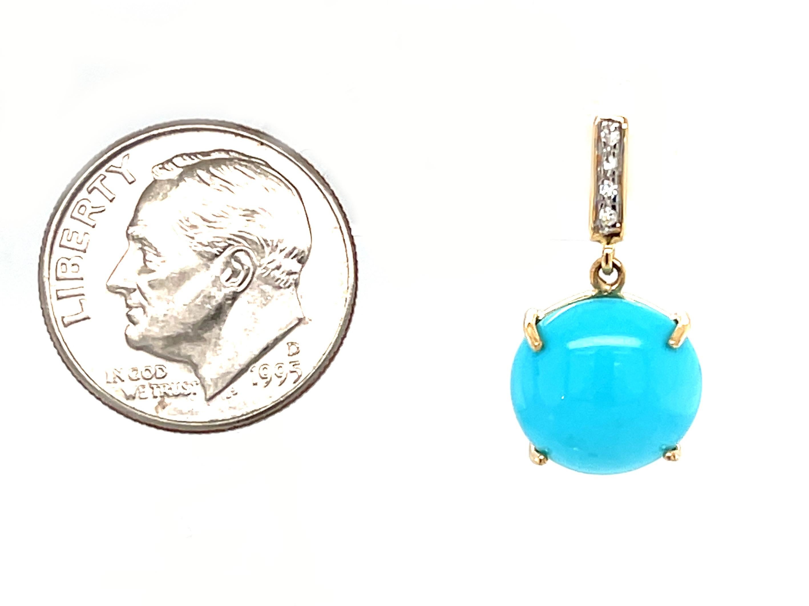 Dornröschen Türkis Cabochons Diamant Tropfen Ohrringe in Gelbgold (Rundschliff) im Angebot