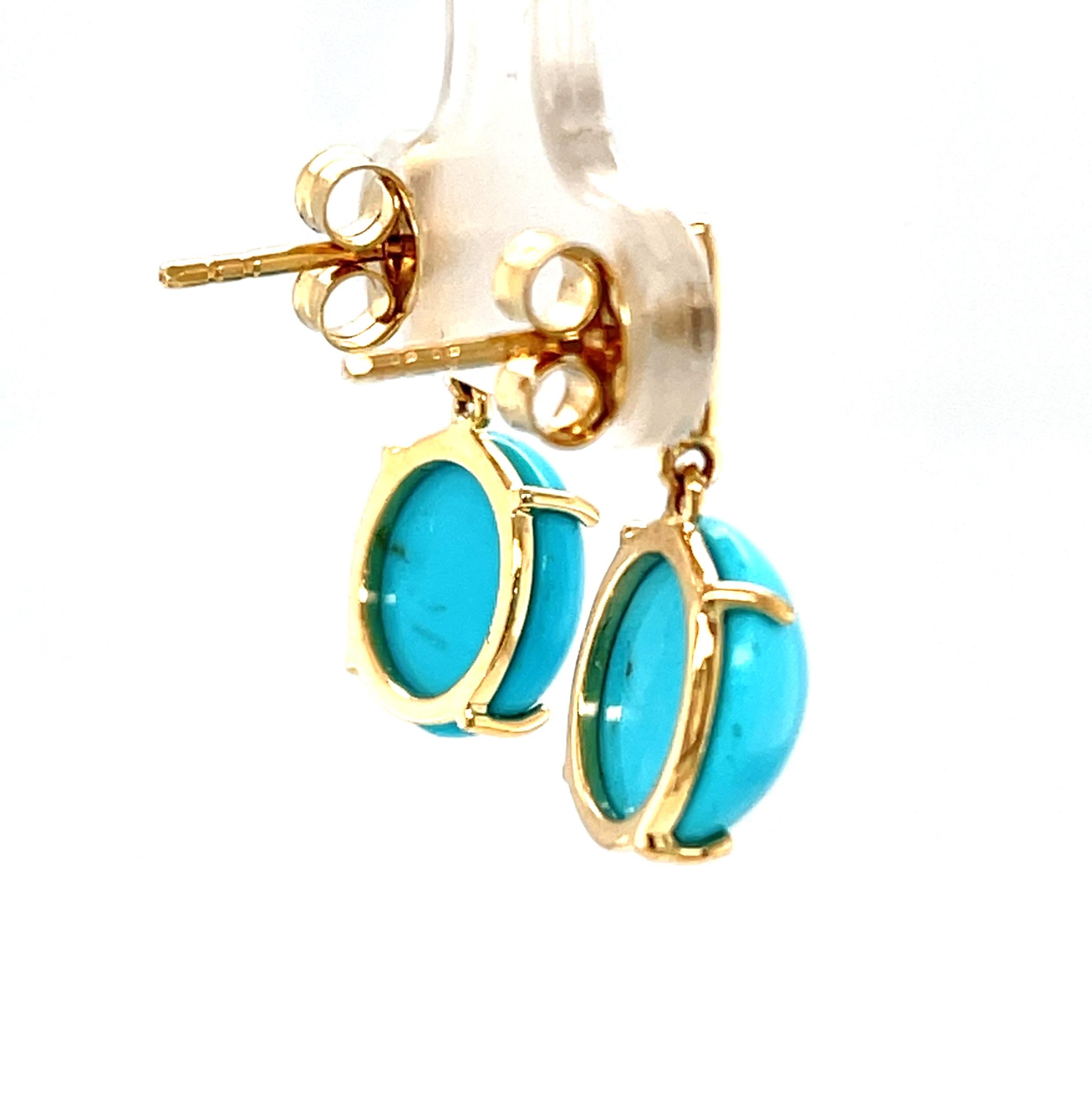 Dornröschen Türkis Cabochons Diamant Tropfen Ohrringe in Gelbgold im Zustand „Neu“ im Angebot in Los Angeles, CA