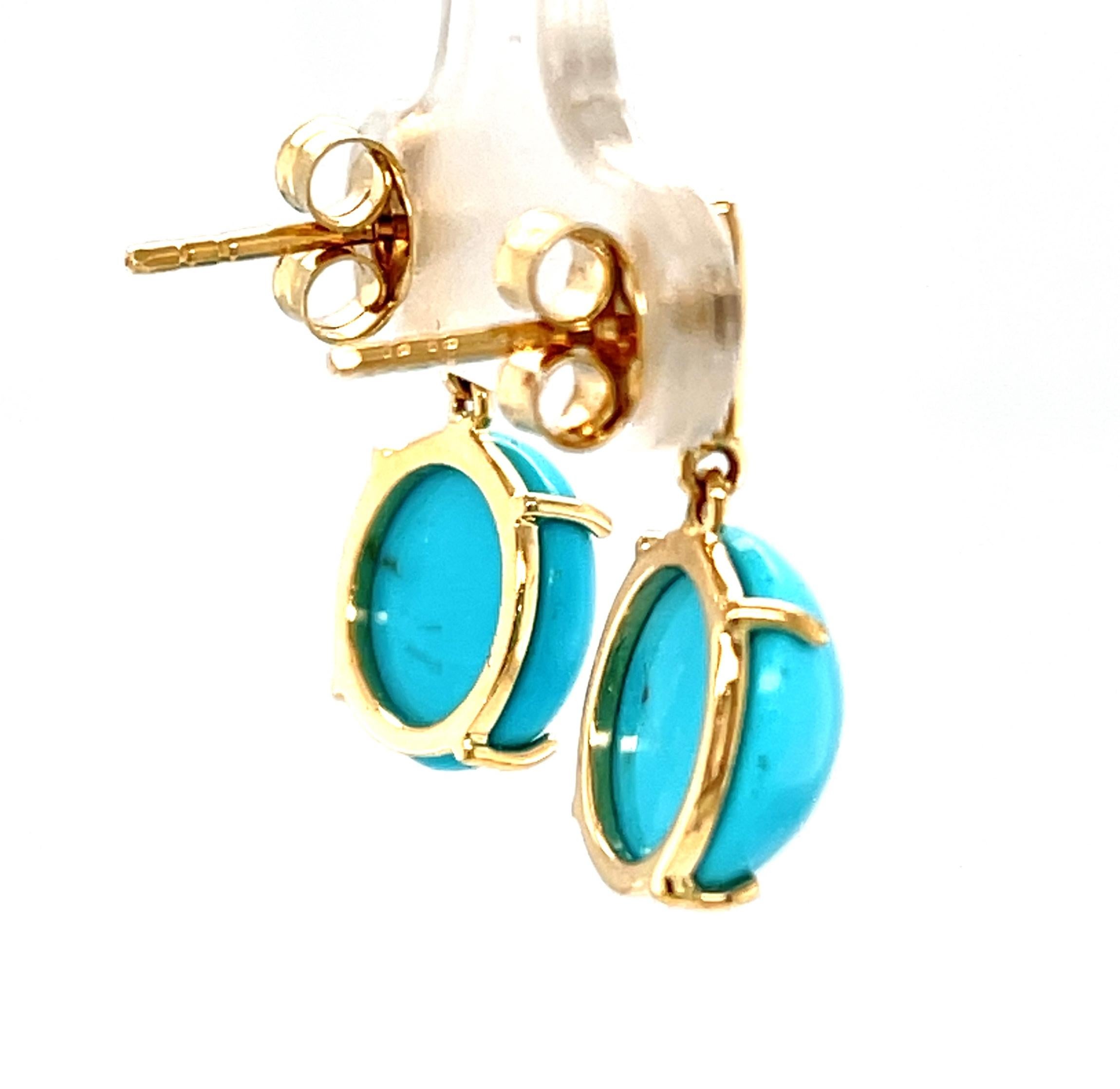 Dornröschen Türkis Cabochons Diamant Tropfen Ohrringe in Gelbgold für Damen oder Herren im Angebot