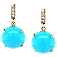 Sleeping Beauty Turquoise Cabochons Diamond Drop Earrings in Yellow Gold