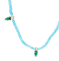 Sleeping Beauty Turquoise & Colombian Emerald Necklace with 14k Gold