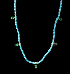 Sleeping Beauty Turquoise & Colombian Emerald Necklace with 14k Gold