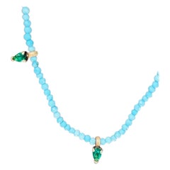 Sleeping Beauty Turquoise & Colombian Emerald Necklace with 14k Gold