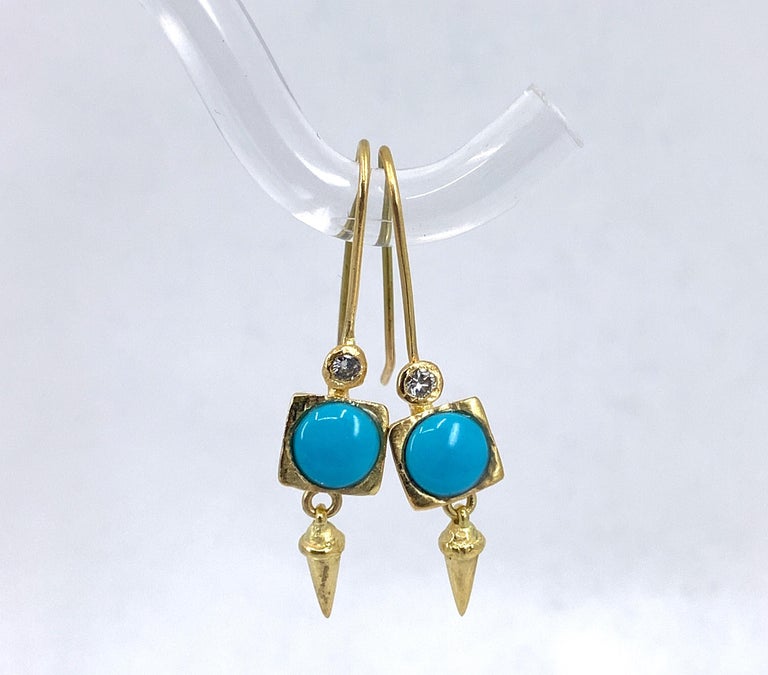 Sleeping Beauty Turquoise Dangle Earrings with Diamond Accents in 18 ...