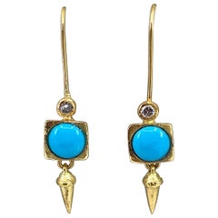 Sleeping Beauty Turquoise Dangle Earrings with Diamond Accents in 18 Karat Gold