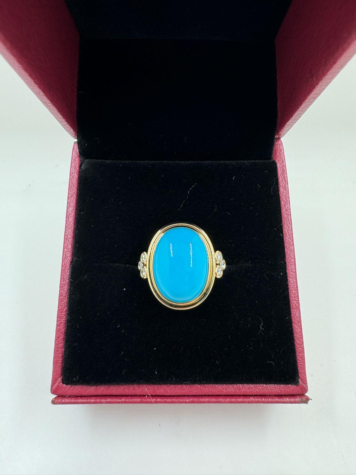 Modernist Sleeping Beauty Turquoise Diamond Cocktail Ring in 14 Karat Yellow Gold
