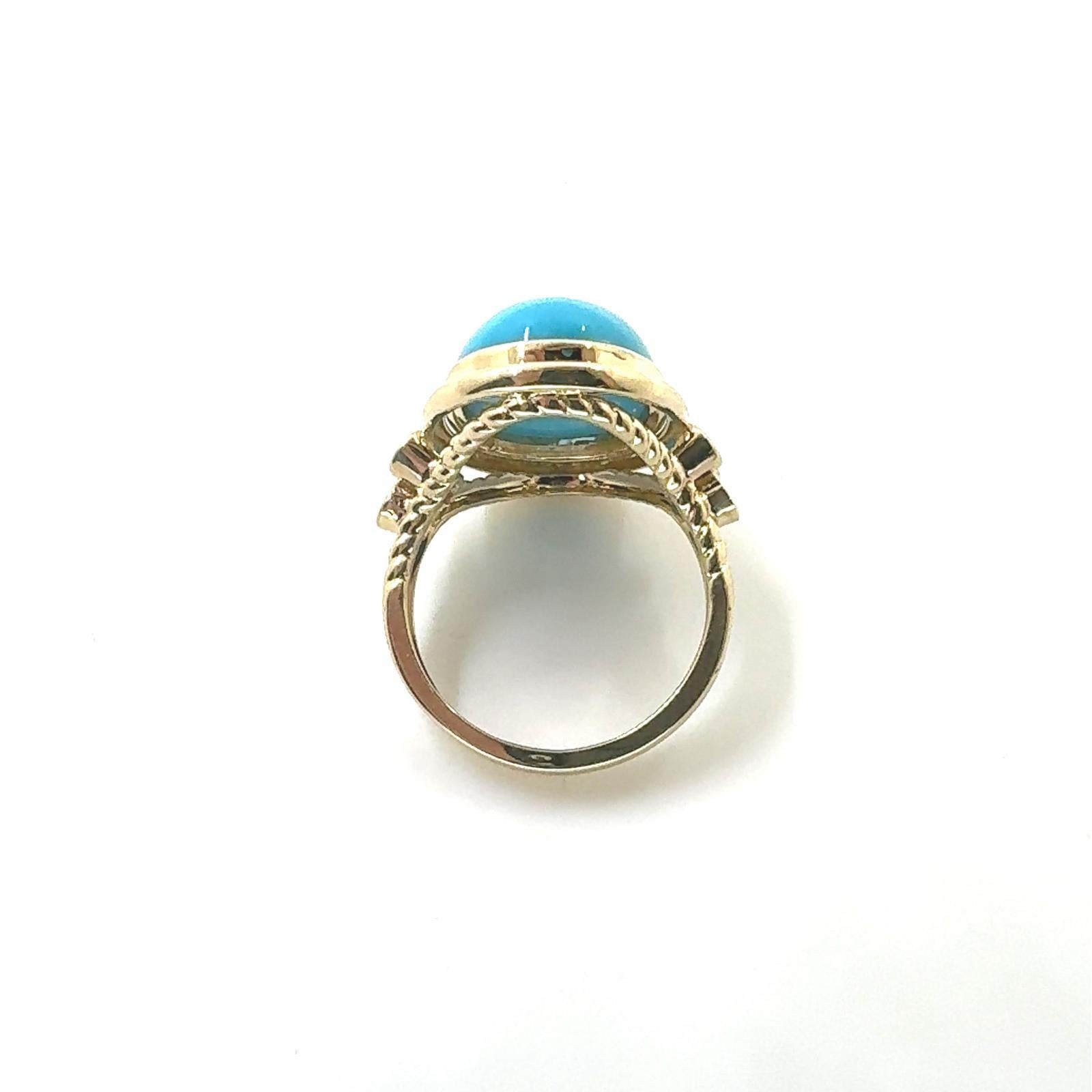 Sleeping Beauty Turquoise Diamond Cocktail Ring in 14 Karat Yellow Gold In New Condition In Hong Kong, HK