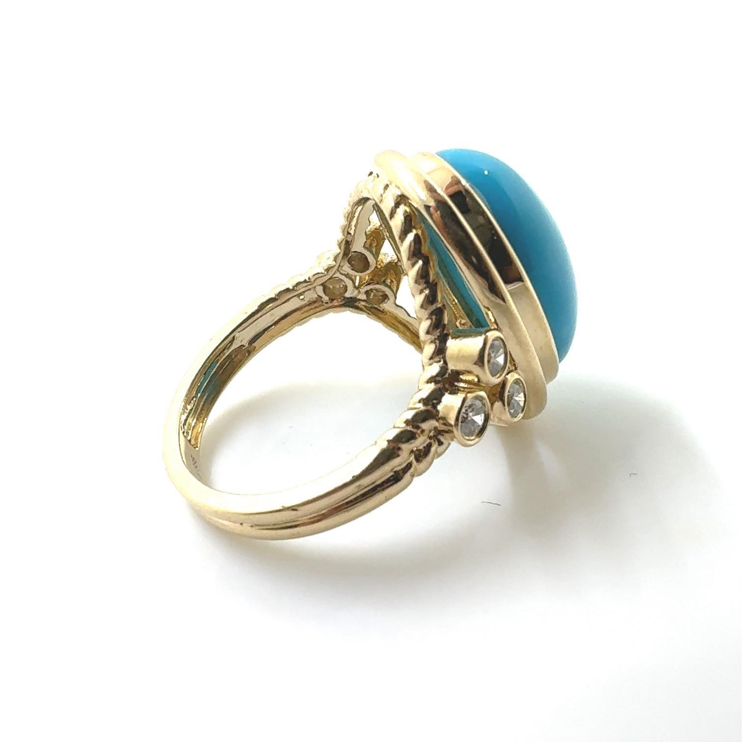 Sleeping Beauty Turquoise Diamond Cocktail Ring in 14 Karat Yellow Gold 1