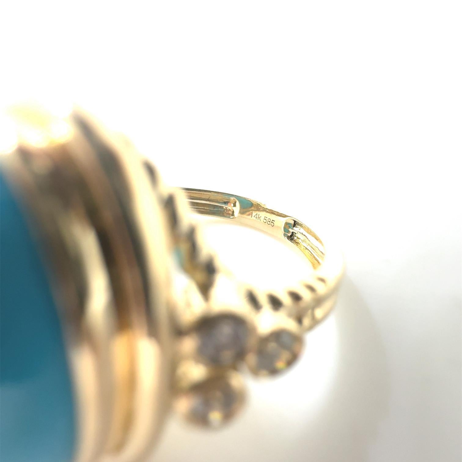 Sleeping Beauty Turquoise Diamond Cocktail Ring in 14 Karat Yellow Gold 2
