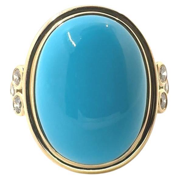 Sleeping Beauty Turquoise Diamond Cocktail Ring in 14 Karat Yellow Gold