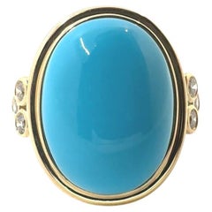 Sleeping Beauty Turquoise Diamond Cocktail Ring in 14 Karat Yellow Gold