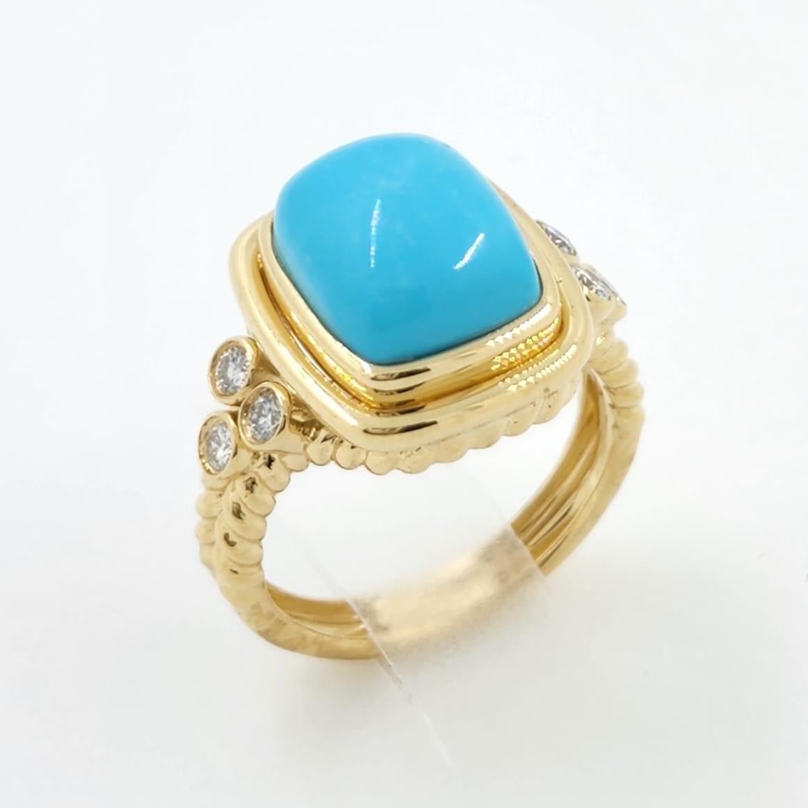 Modernist Sleeping Beauty Turquoise Diamond Cocktail Ring in 18 Karat Yellow Gold