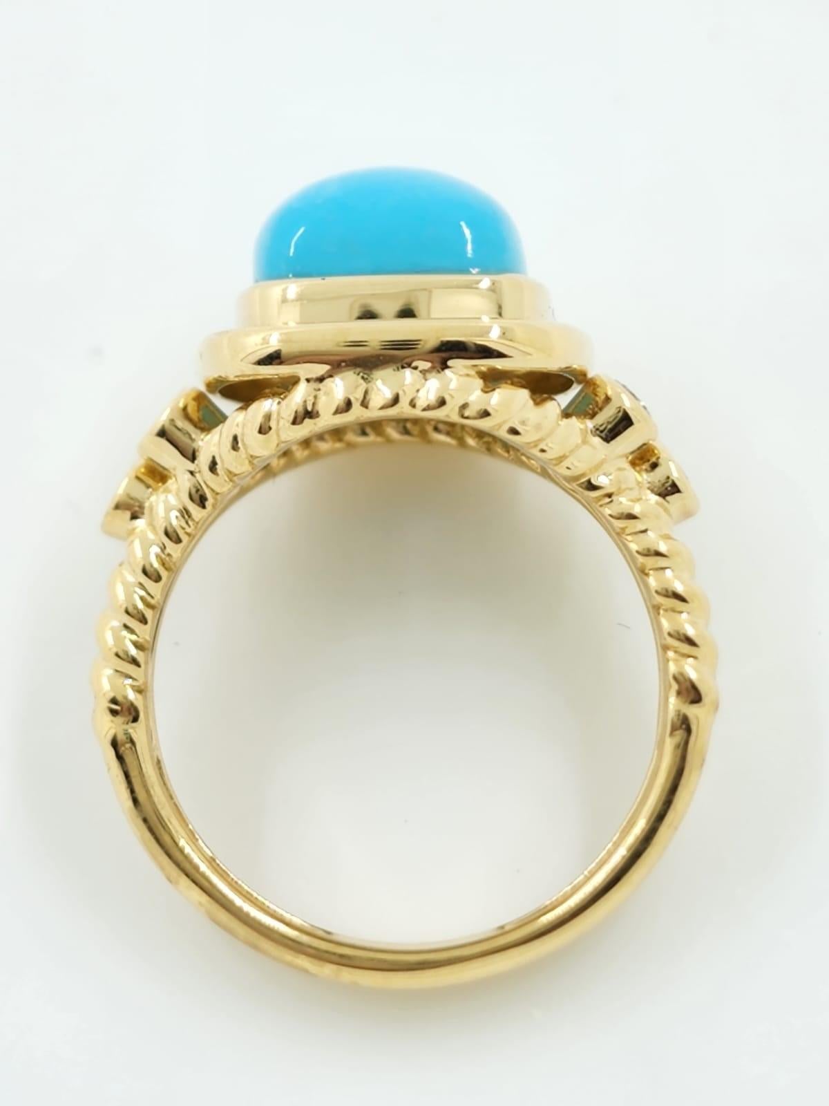 Cabochon Sleeping Beauty Turquoise Diamond Cocktail Ring in 18 Karat Yellow Gold