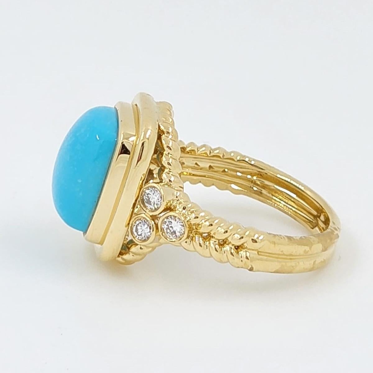 Sleeping Beauty Turquoise Diamond Cocktail Ring in 18 Karat Yellow Gold In New Condition In Hong Kong, HK