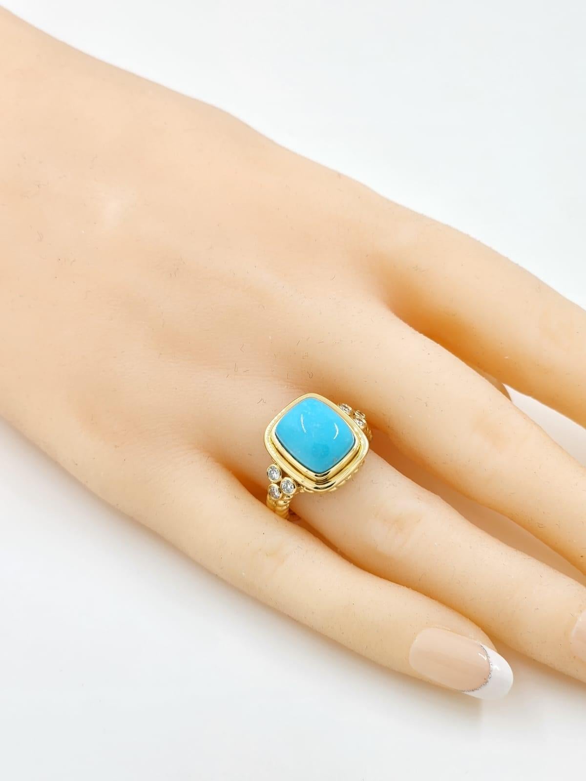 Women's Sleeping Beauty Turquoise Diamond Cocktail Ring in 18 Karat Yellow Gold