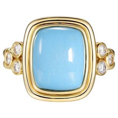 Sleeping Beauty Turquoise Diamond Cocktail Ring in 18 Karat Yellow Gold