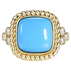 Bague cocktail Sleeping Beauty en or jaune 18 carats avec turquoise et diamants