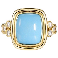 Vintage Sleeping Beauty Turquoise Diamond Cocktail Ring in 18 Karat Yellow Gold
