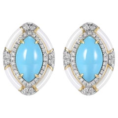 Sleeping Beauty Türkis-Diamant-Ohrring aus 18 Karat Gelbgold
