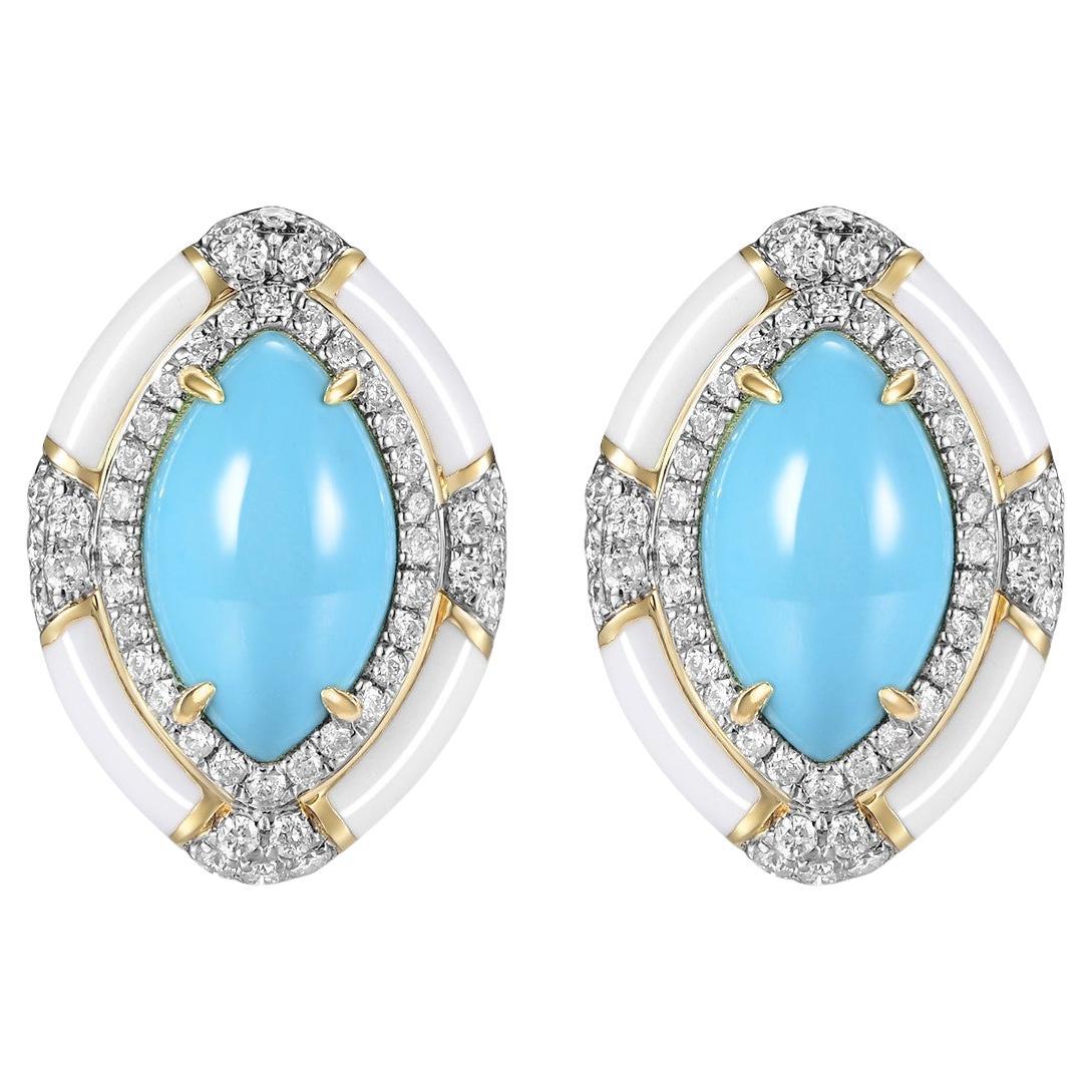 Sleeping Beauty Turquoise Diamond Enamel Earring in 18 Karat Yellow Gold