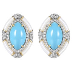 Sleeping Beauty Turquoise Diamond Enamel Earring in 18 Karat Yellow Gold