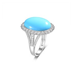 Sleeping Beauty Turquoise Diamond Ring in 14 Karat White Gold