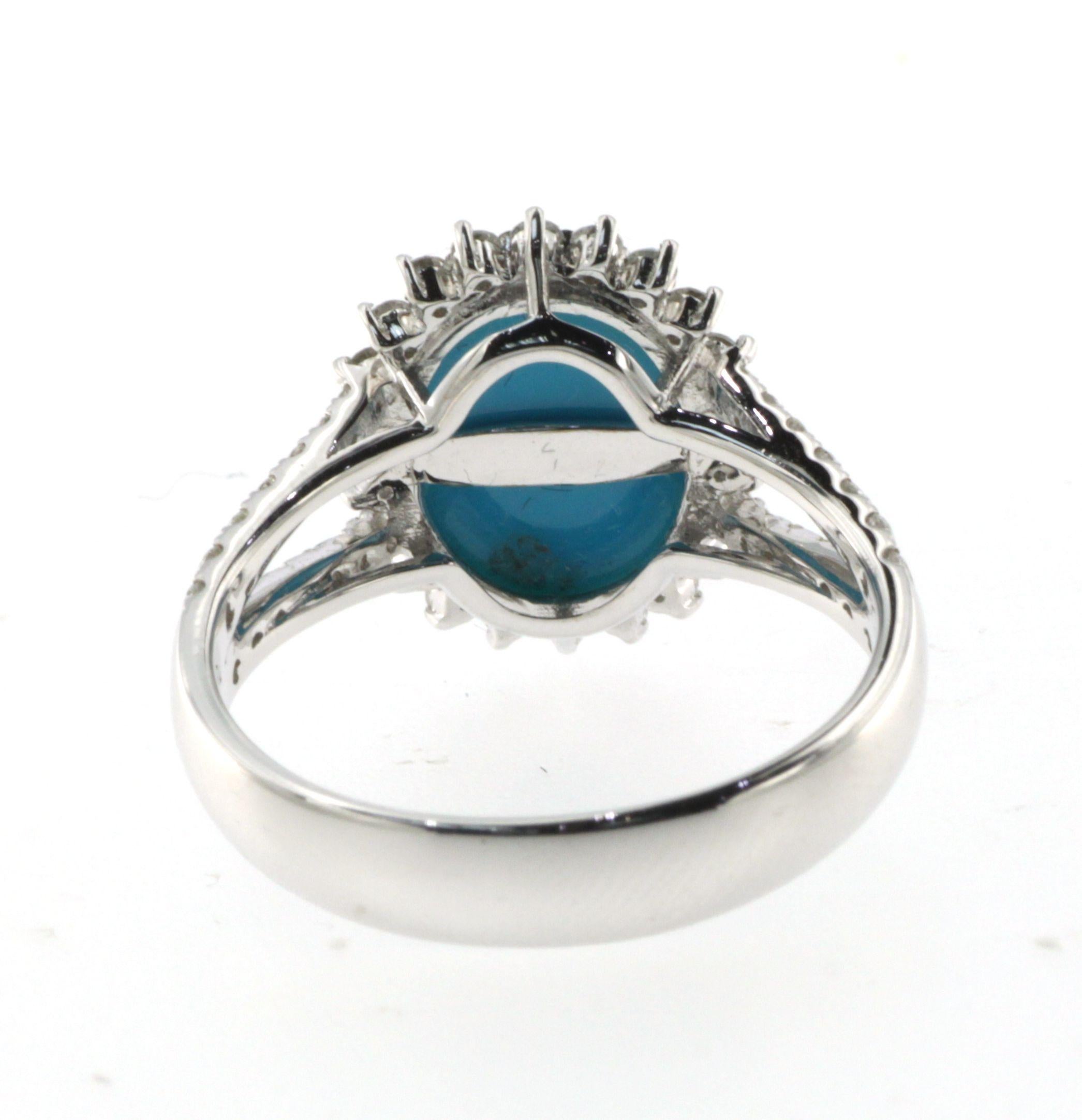 Women's Sleeping Beauty Turquoise Diamond Ring in 14 Karat White Gold  For Sale