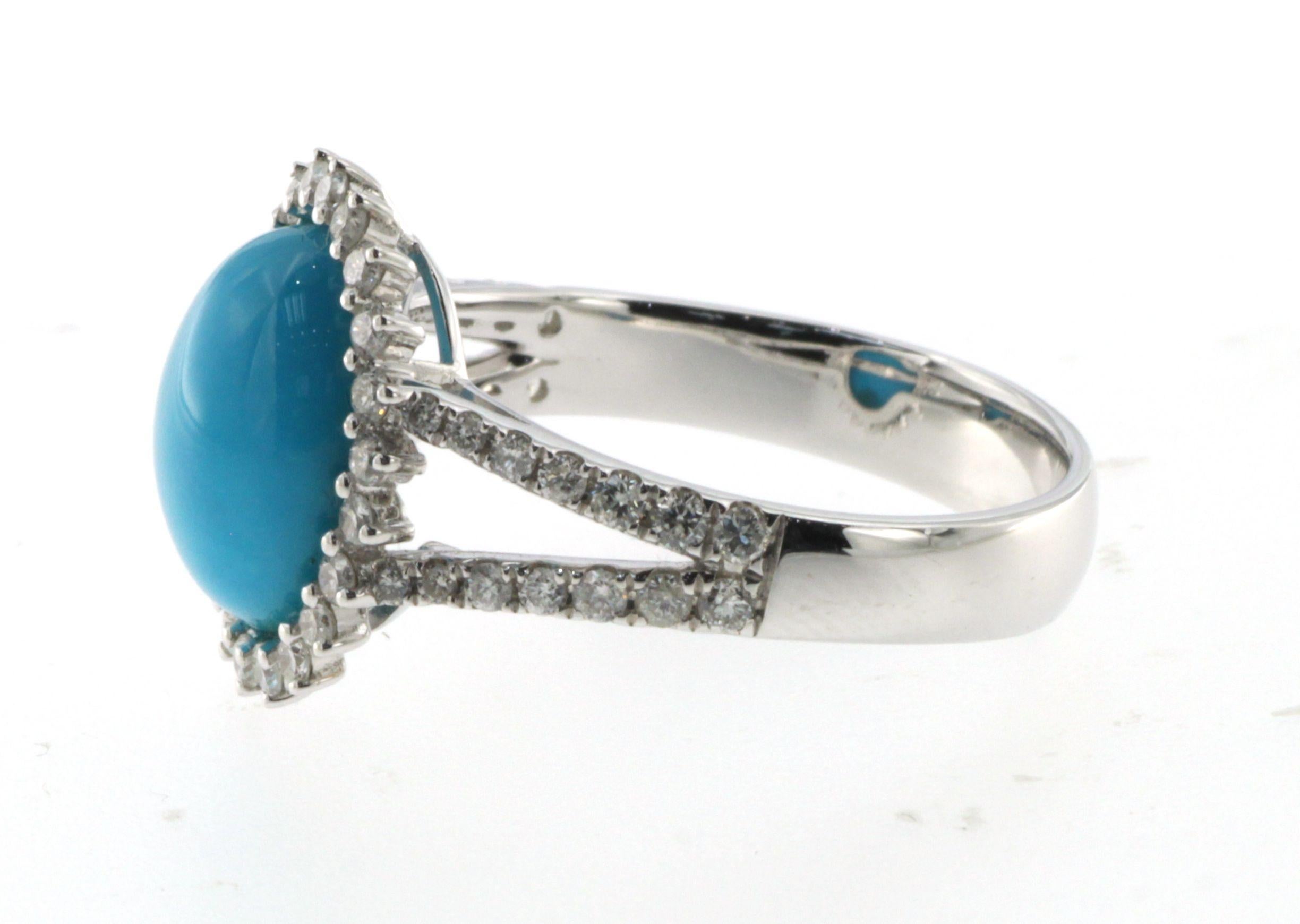 Sleeping Beauty Turquoise Diamond Ring in 14 Karat White Gold  For Sale 1