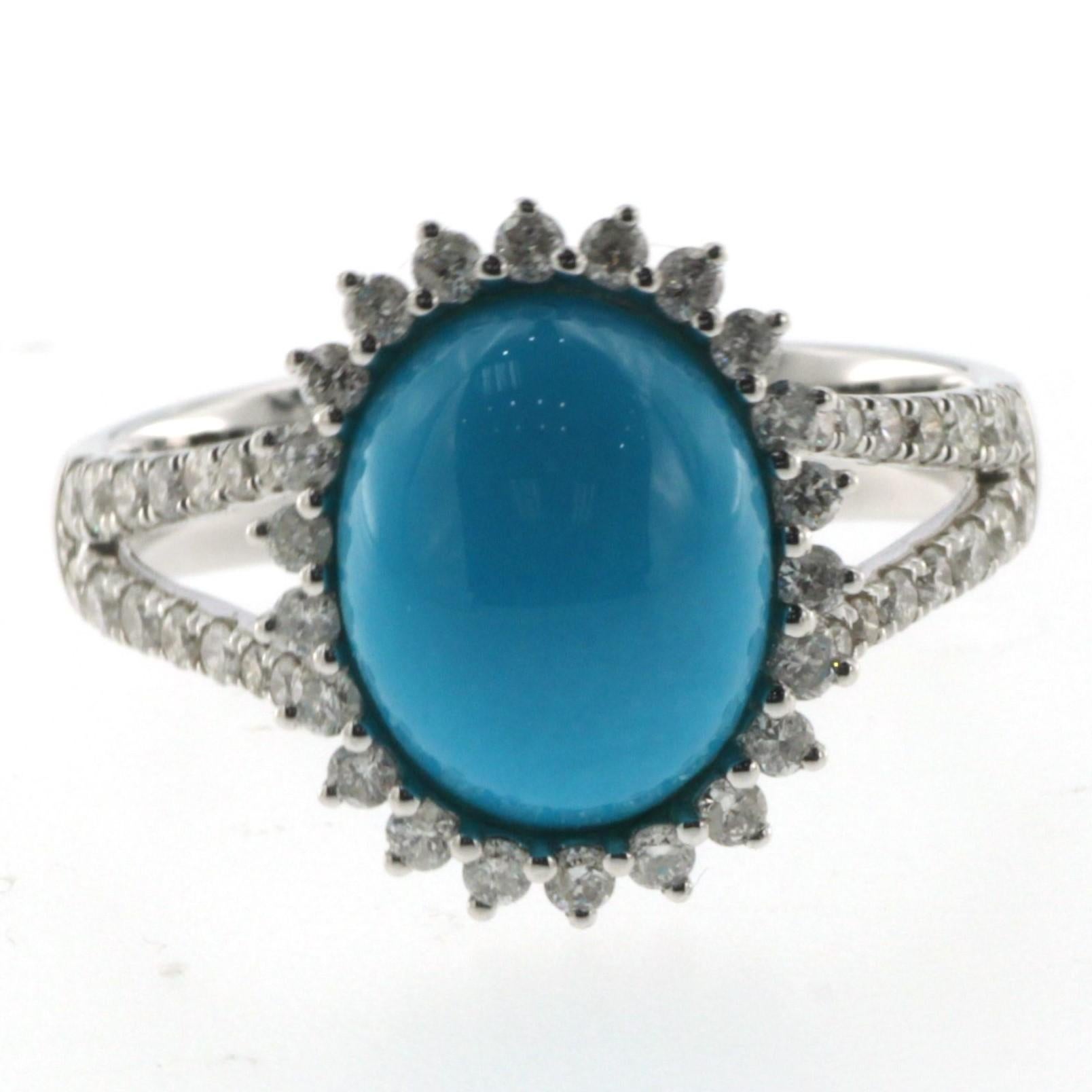 Sleeping Beauty Turquoise Diamond Ring in 14 Karat White Gold In New Condition In Hong Kong, HK