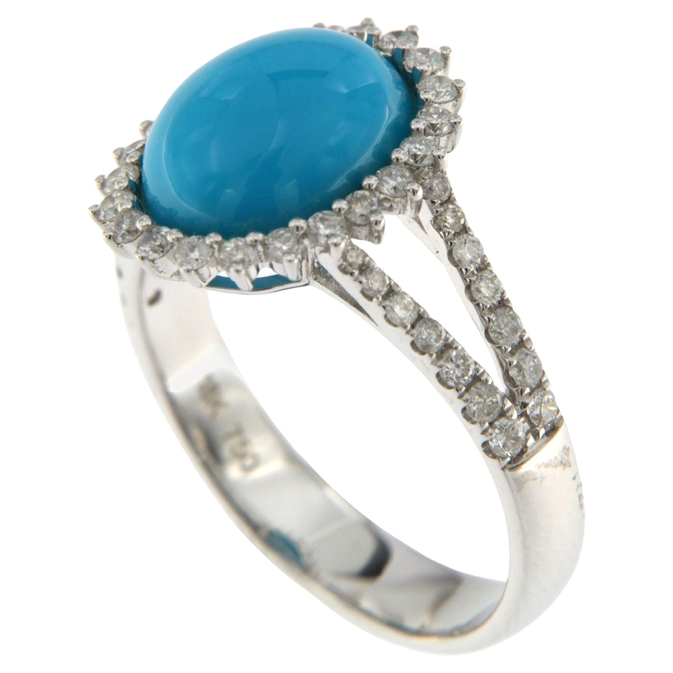 Sleeping Beauty Turquoise Diamond Ring in 14 Karat White Gold