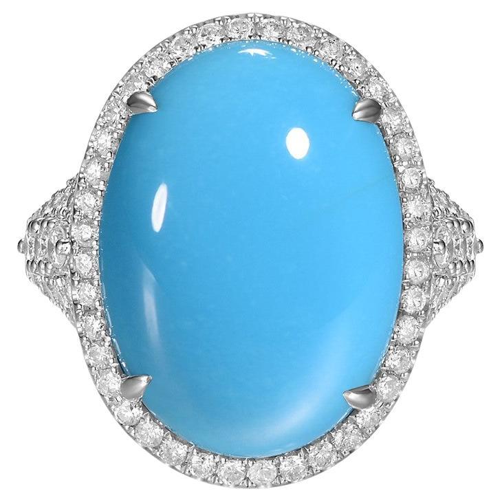 Sleeping Beauty Turquoise Diamond Ring in 14 Karat White Gold For Sale