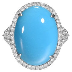 Used Sleeping Beauty Turquoise Diamond Ring in 14 Karat White Gold
