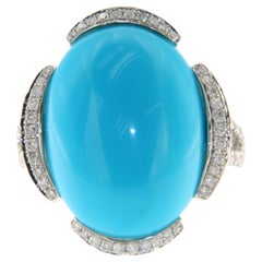 Bague Sleeping Beauty en or blanc 18 carats avec turquoise et diamants
