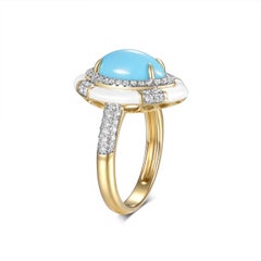 Sleeping Beauty Turquoise Diamond Ring in 18 Karat Yellow Gold with Enamel