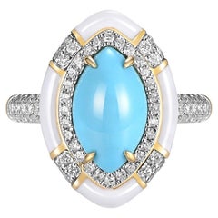 Sleeping Beauty Turquoise Diamond Ring in 18 Karat Yellow Gold with Enamel