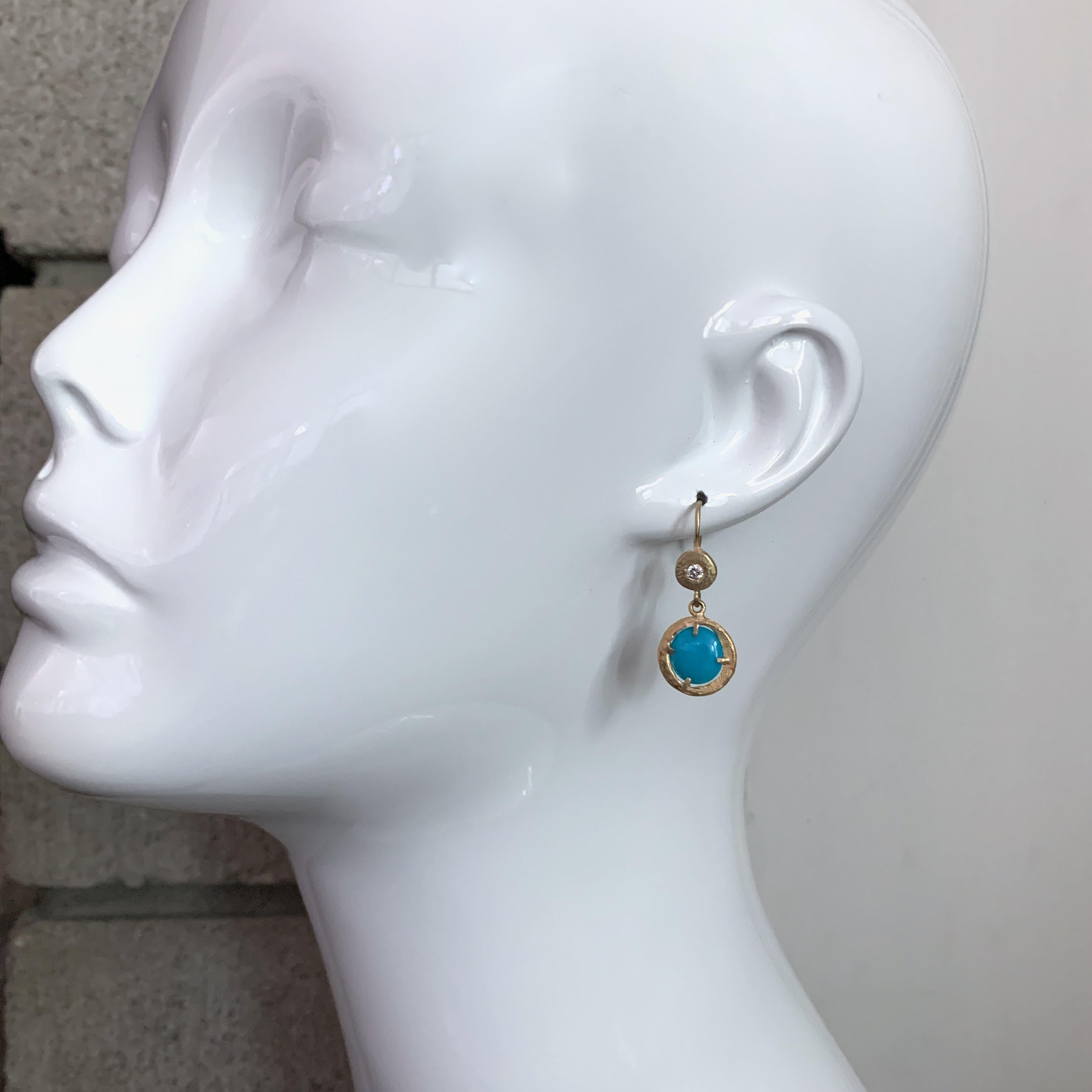 Sleeping Beauty Turquoise Disc and Diamond Earrings in Textured 18 Karat Gold 2