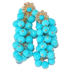 Sleeping Beauty Turquoise Earrings in 14K Solid Yellow Gold Stud, Diamonds