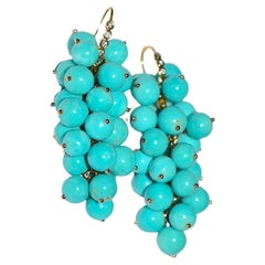 Sleeping Beauty Turquoise Earrings in 14K Solid Yellow Gold with Diamond accent