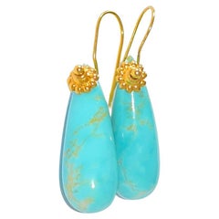 Sleeping Beauty Turquoise Earrings in 18K Solid Yellow Gold