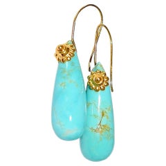 Sleeping Beauty Turquoise Earrings in 18K Yellow Gold