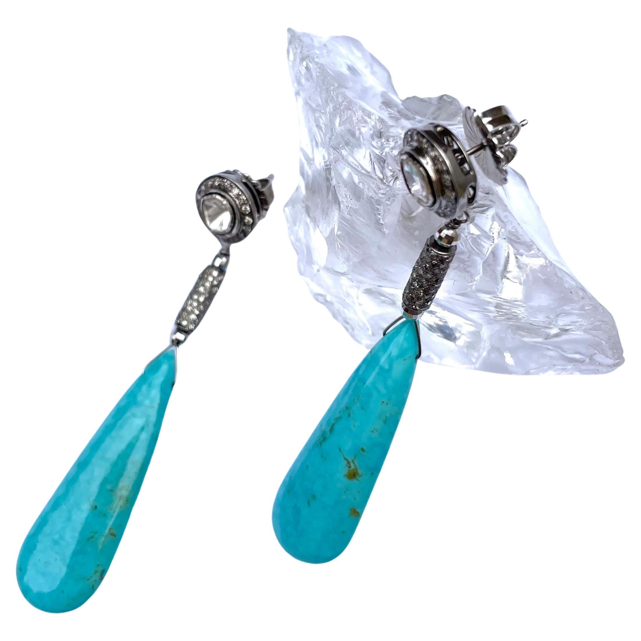 Sleeping Beauty Türkis-Ohrringe mit Diamanten (Kunsthandwerker*in) im Angebot