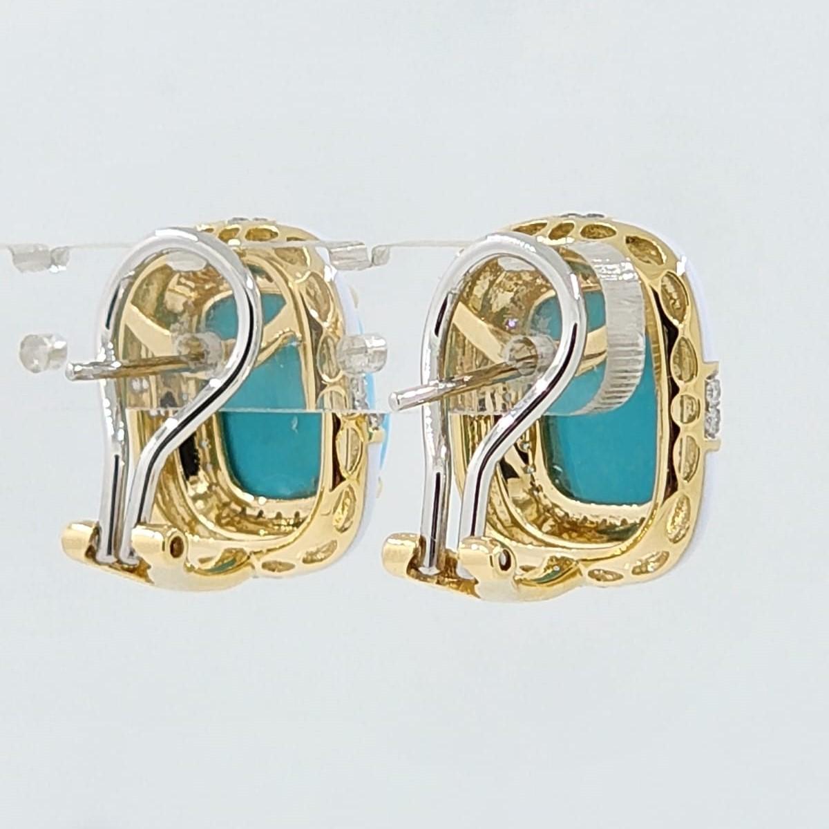 Sleeping Beauty Ohrringe aus 18 Karat Gold mit trkisfarbener Emaille und Diamanten im Art-dco-Stil (Art déco)