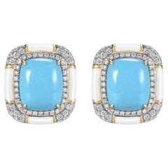 Sleeping Beauty Turquoise Enamel Diamond Art Deco Earrings in 18k Yellow Gold