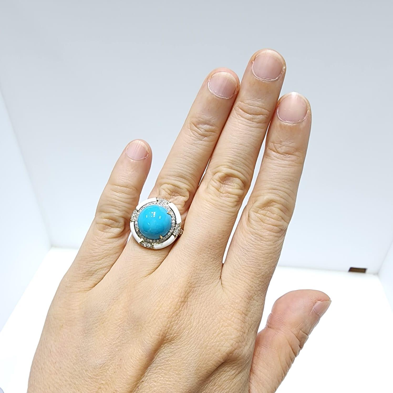 Bague de style Art déco en or jaune 14 carats, turquoise, émail et diamants Sleeping Beauty Pour femmes en vente