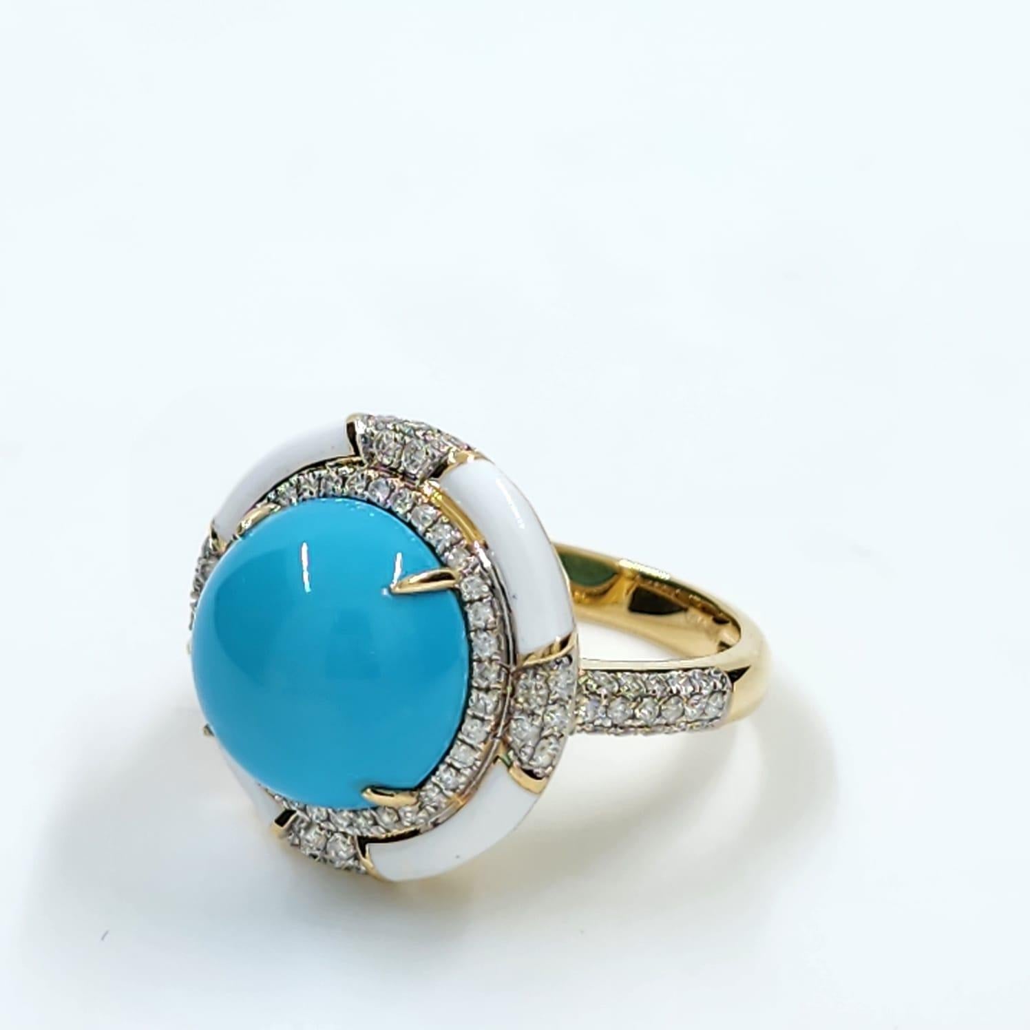 Bague de style Art déco en or jaune 14 carats, turquoise, émail et diamants Sleeping Beauty en vente 2