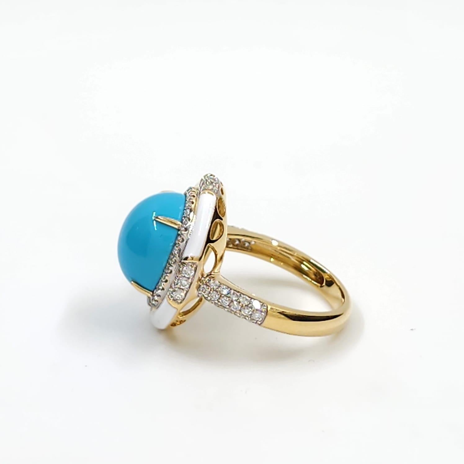 Bague de style Art déco en or jaune 14 carats, turquoise, émail et diamants Sleeping Beauty en vente 3