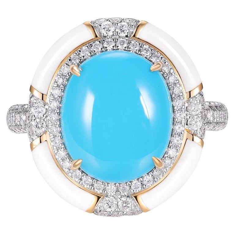 Bague de style Art déco en or jaune 18 carats, turquoise, émail et diamants Sleeping Beauty